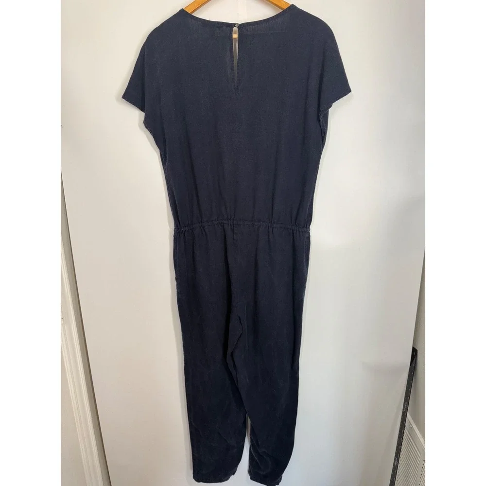 J.‎ Crew Women's Linen Blend Jumpsuit Size S Navy Short Sleeve V Neck Pockets